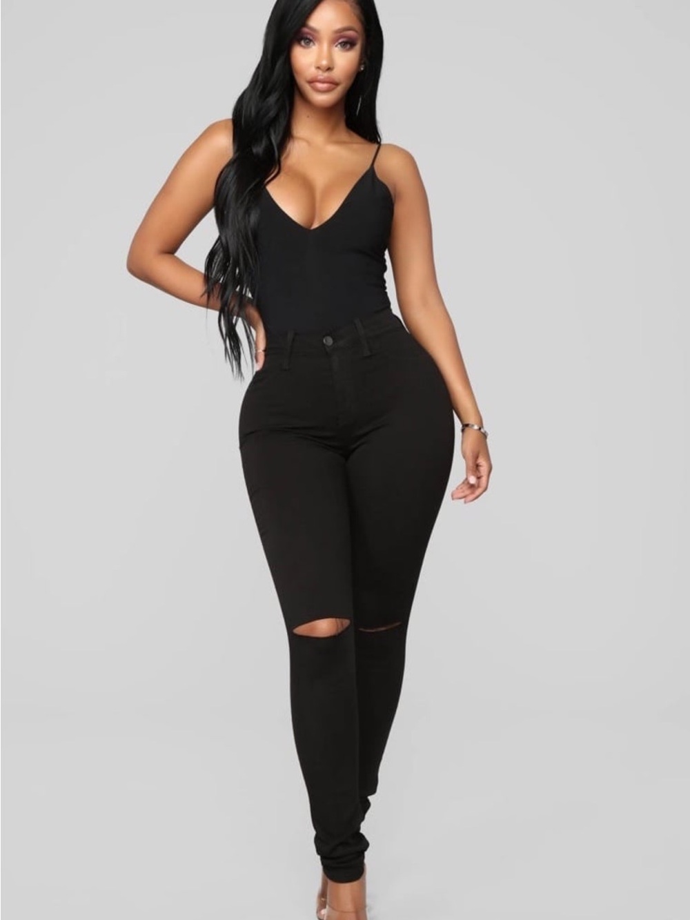 Black High-Waisted Distressed Skinny Jeans